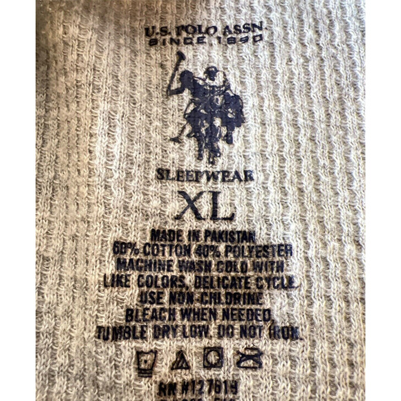 US Polo Assn Sleepwear Shirt Mens XL Long Sleeve Waffle Knit Embroidered Pulover - Picture 7 of 7
